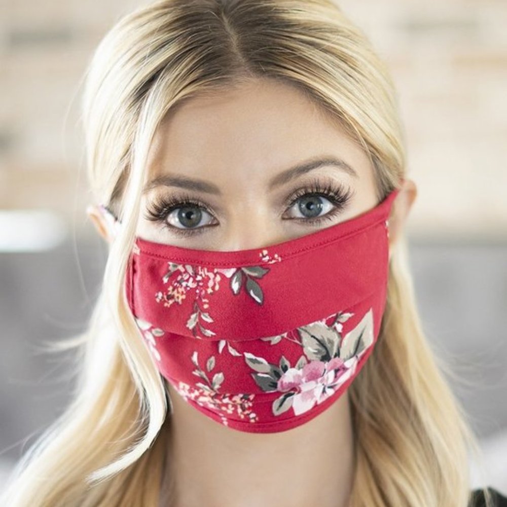 2 for 20! Red Floral print face mask